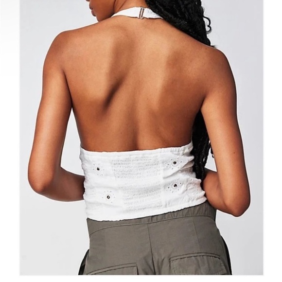 NWOT Free People Sunsetter Corset Halter Tank White Eyelet Lace Boned Smocked XL - Picture 10 of 10